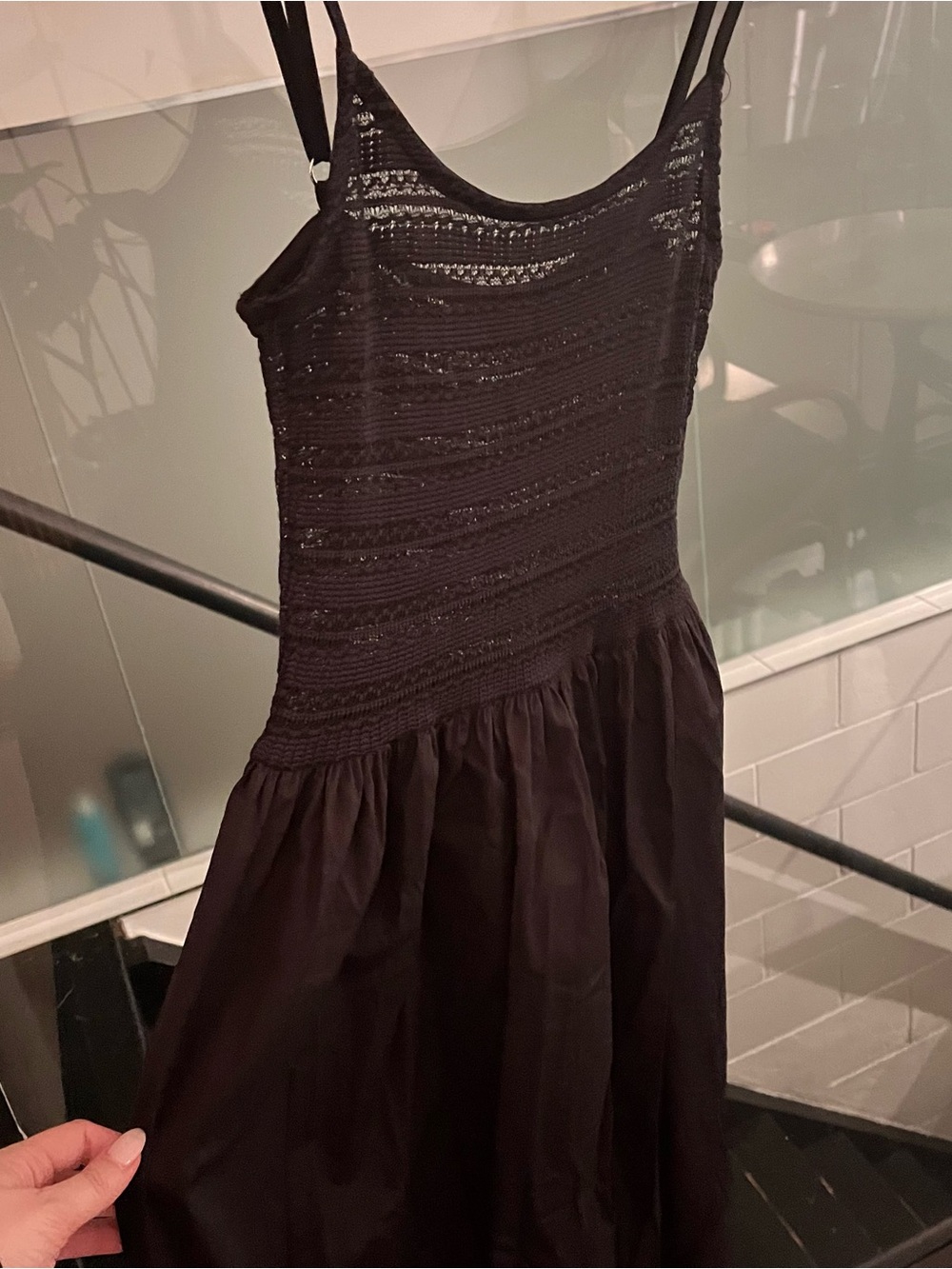 ASOS DESIGN | crochet bodice strappy maxi dress with full poplin skirt in black - Picture 3 of 9